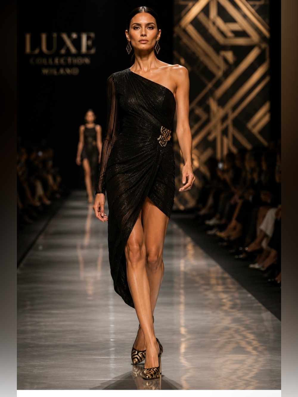 EUC Gianni Versace Gold and Black Geometric Peep-Toe Stiletto Runway Style - Picture 2 of 10